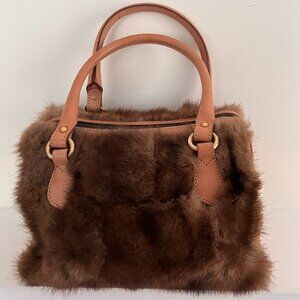 Paolo Masi Fur + Tan Leather Crossbody Handbag with Detachable Crossbody Strap